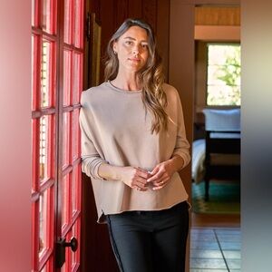 Frank & Eileen Anna Biscotti Triple Fleece Capelet Raw Hem Sweatshirt